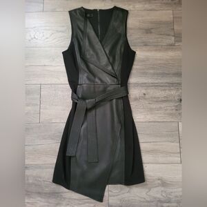 BCBGMaxAzria Black Faux-Leather Sleeveless Wrap Dress with Belt